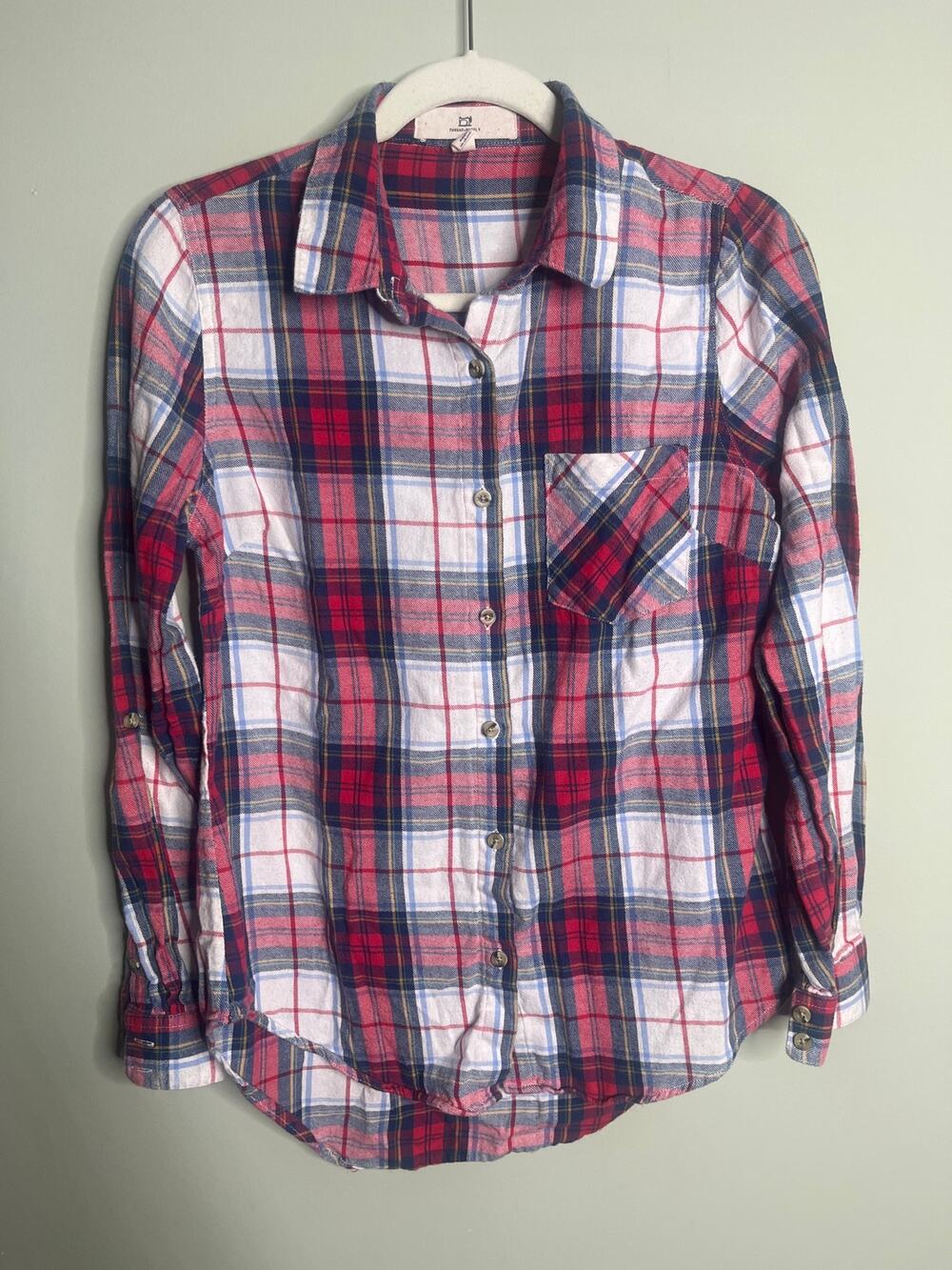 Thread & Supply Red and white plaid button up Small